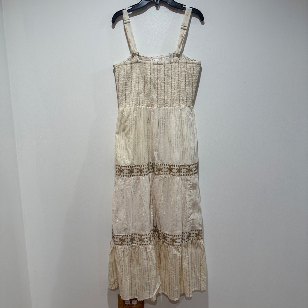Dress Naoo Floral Embroidered Cotton Tiered Maxi Dress Large L‎ Cream Boho Beach - Picture 3 of 11